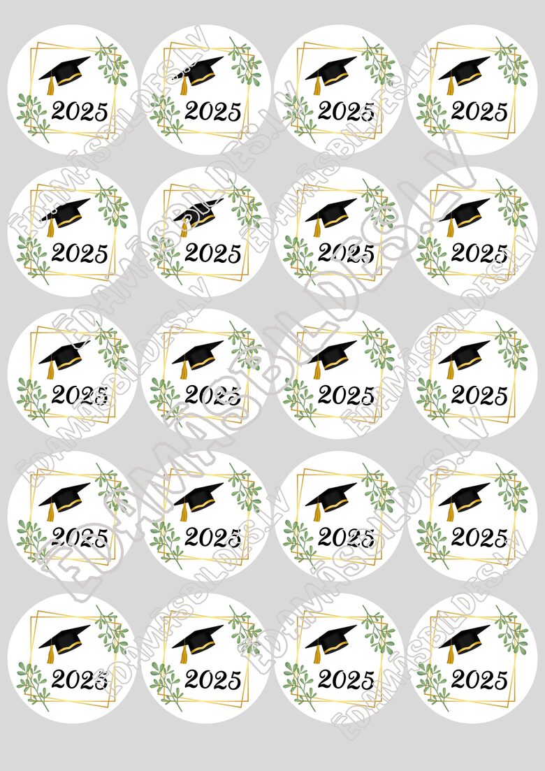 Cukura papīrs ar apdruku " Izlaidums 2", aplīši 5 cm